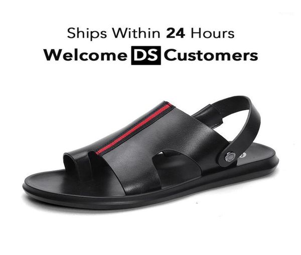 

2020 new mens sandals summer casual flat breathable mens sandals genuine leather lightweight outdoor men comfort11104030, Black