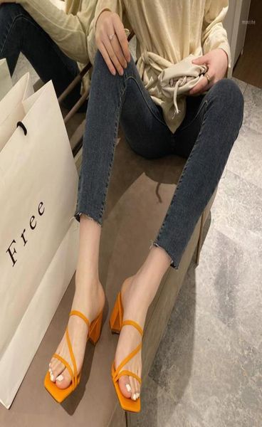 

slippers yuxiang black slides snake print strappy mule heels sandals women high flip flops square toe party shoes18135564