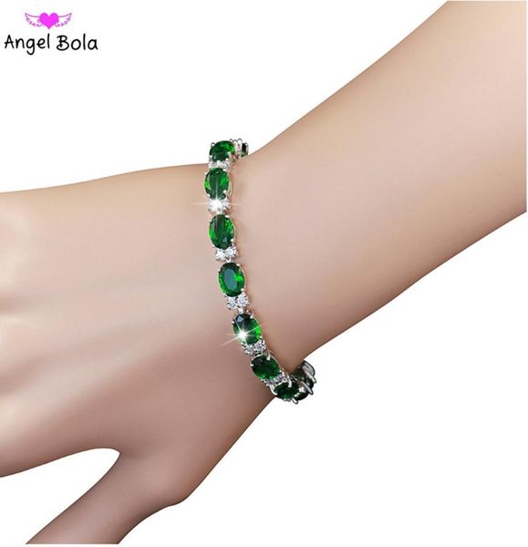 

luxury 925 silver emerald gem moissanite diamond 1820cm bracelet for women bangle charm fine jewelrys whole7189275, Golden;silver