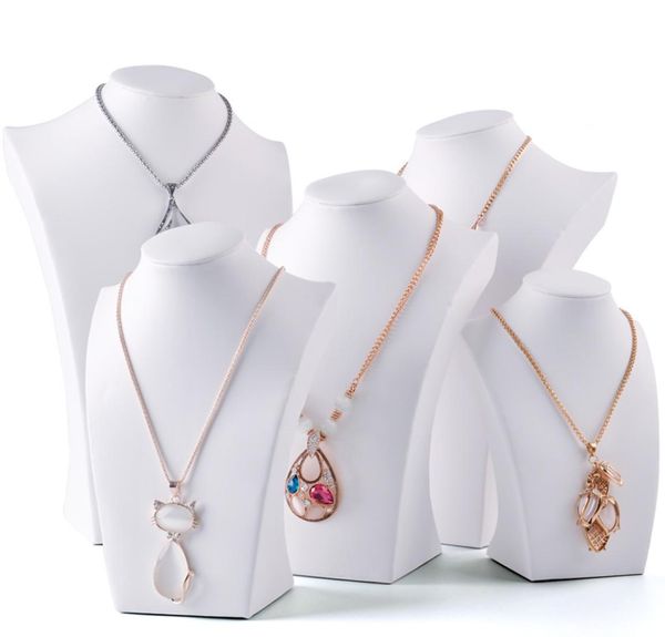 

white faux leather necklace bust tall jewelry chain display stand neck form for boutique shop window shelf exhibition counter 5517442, Black