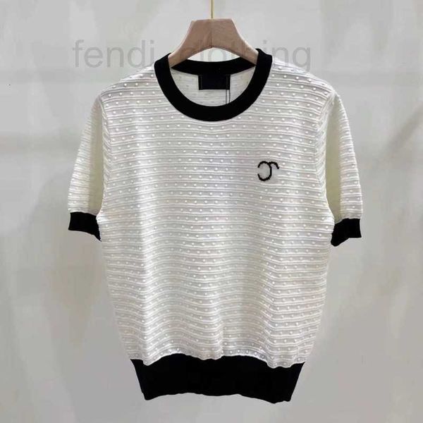 

women's knits & tees designer 23 summer new round neck black and white simple temperament embroidered knitted loose versatile short sle