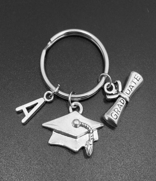 

graduation season students commemorate 26 english letters bachelor cap graduation certificate key chain keyring8137321, Silver