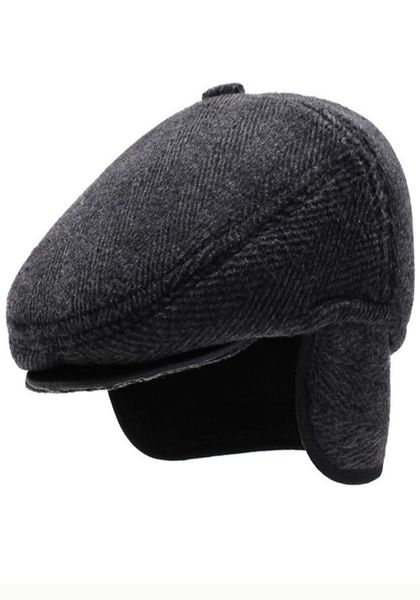 

ht2630 beret cap autumn winter beret thick warm earflap cap men vintage wool felt hat with ear flap male newsboy ivy flat cap y2008187410, Blue;gray