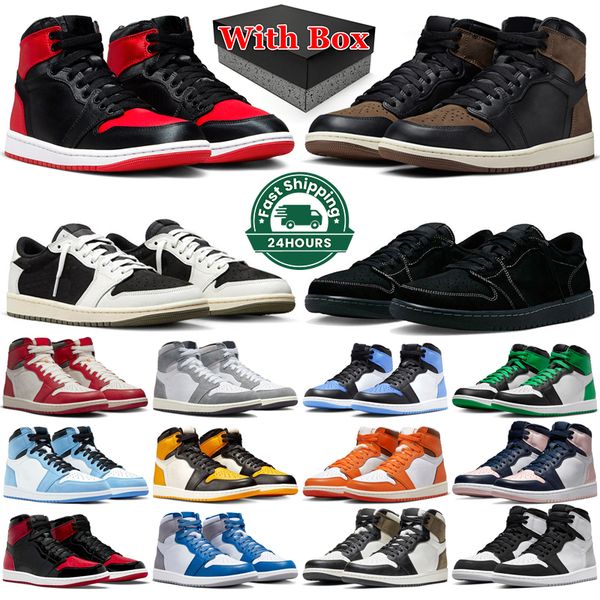 

with box 1s jumpman 1 basketball shoes men women palomino satin bred unc toe lucky green lost and found low olive black phantom mens trainer
