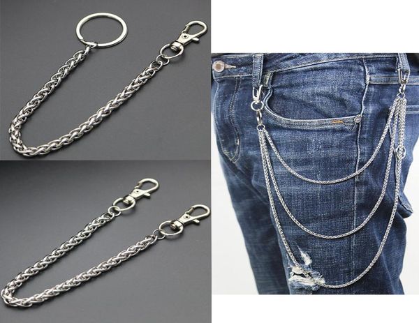

square chain stainless steel long metal wallet chain leash pant jean keychain ring clip men039s hip hop jewelry4202828, Silver