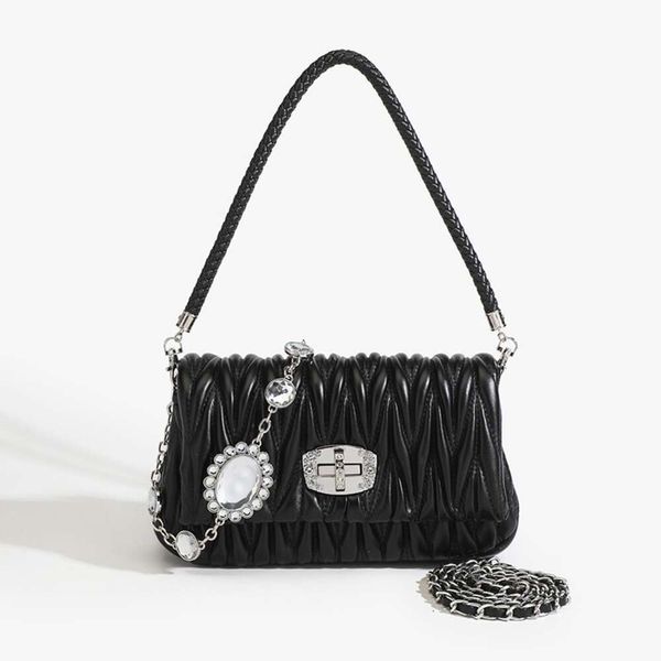 

designer bags women's bag fashion soft leather fairy bag rhinestone chain bag straddle handheld pleated bag mui mui bag 8udt