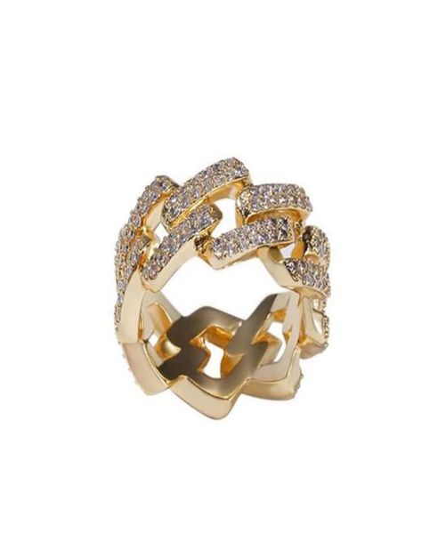 

mens 2 row cz bling cuaban link rings gold iced out cuban ring micro pave cubic zirconia simulated diamonds trend hiphop ring137489349142, Golden;silver