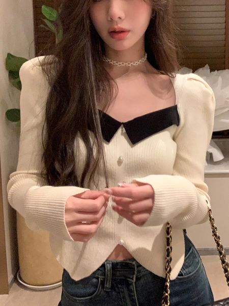 

women's sweaters french vintage knitted sweater women outwear casual long sleeve slim pullover female y2k clothing korean blouse autumn, White;black