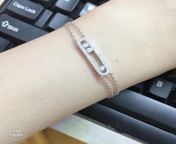

famous jewelry move cz diamond rhinestone bracelet summer beach style charm crystal three stone moving bracelet double link chain 5503736, Black