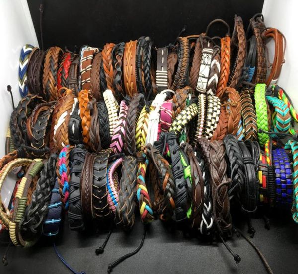

whole 100pcs lots assorted mixed fashion genuine leather surfer cuff jewelry bracelets for man women gift6145819, Golden;silver