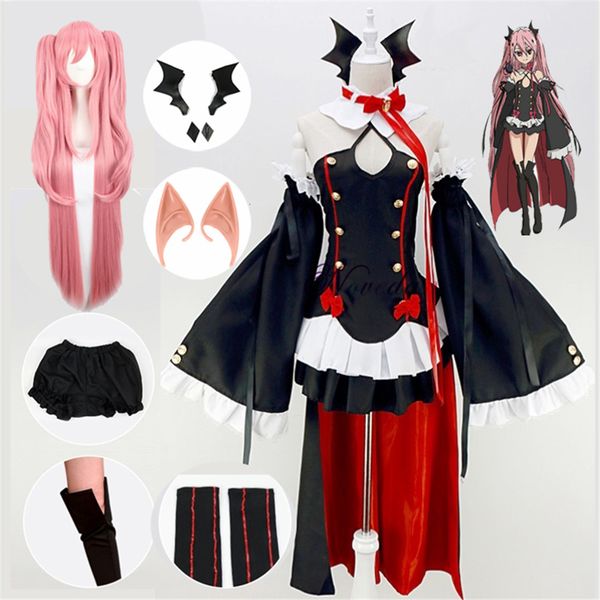 

theme costume seraph of the end owari no seraph krul tepes cosplay costume uniform wig cosplay anime witch halloween costume for women 23090, Black;red