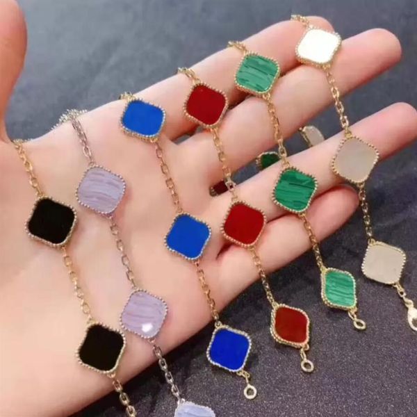 

6 colors fashion classic 4 four leaf clover charm bracelets bangle chain 18k gold agate shell mother-of-pearl for women&girls wedd2454, Golden;silver