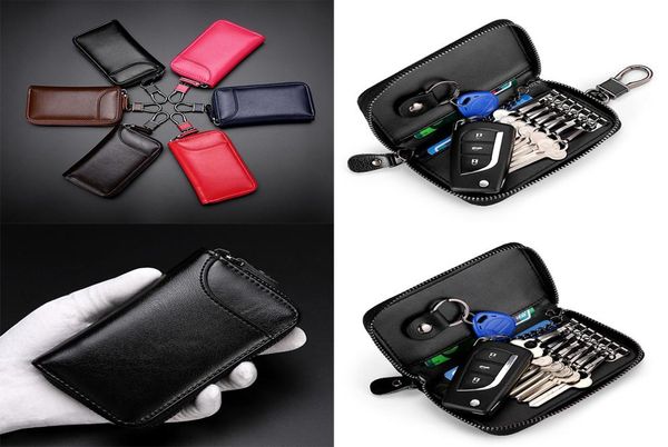 

genuine cow leather zipper purses keys wallet women men card holder interior key chain holder cowhide waist pack bag keychain wall2093902, Red;blue