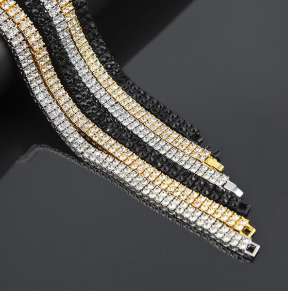 

mcsays hip hop jewelry tennis chain necklace cz 2 rows crystal bling black gold silver color chain for men fashion gifts 4gm2363156