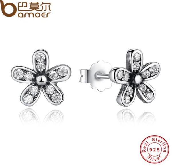 

new arrival authentic 925 sterling silver dazzling daisy stud earrings with clear cz jewelry special store78245351250933, Golden;silver