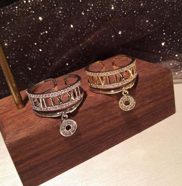 

fashion luxury designer diamonds zirconia roman numerals circular copper band ring for women girls open adjustable gold silver col4228442