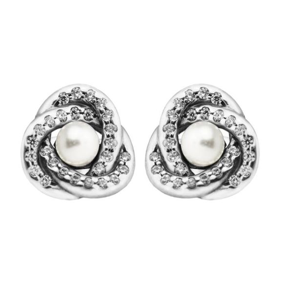 

luminous love knots white crystal pearl stud earrings european style studs fashion jewelry whole heart earring7822380, Golden;silver