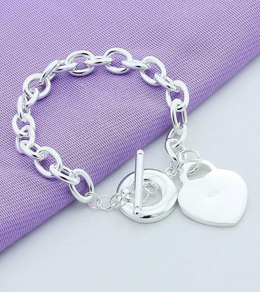

925 stamped brand designer bracelets for women t o heart clasp sterling silver girls lady charms jewelry fashion link chain bangle2767495, Golden;silver