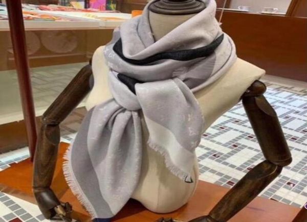 

140140 cm highgrade scarf classic gold thread jacquard women wool soft shawl 3 color7009580, Blue;gray