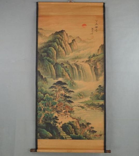 

chinese old antique hand painting scroll by zhangdaqian landscape6617068, Silver