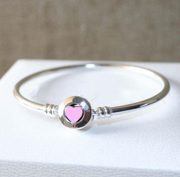 

women039s fashion luxury bangle 925 sterling silver pink heart enamel bracelet original box for charms european beads j2877971967, Black