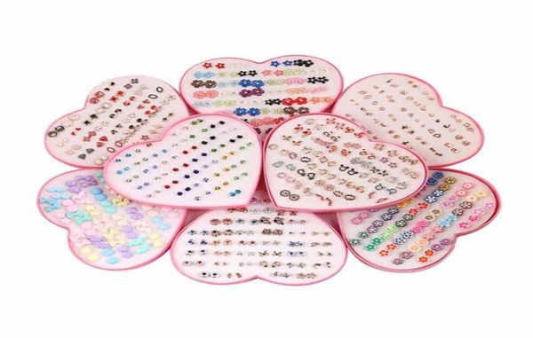 

26design 36pairsset mix mini handmade flower clay earring stud sets fruit earring set for child with heart box earrings jewelry3004571, Golden;silver