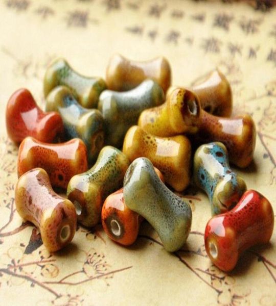 

50 pcs 18mm10mm hole size about 15mm bone shape porcelain beadsmixed color round flat shapeceramic diy loose beads jewelry f2496781, Black