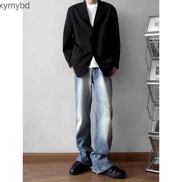 

men's jeans 2023 korean fashion trend streetwear high street blue/black denim trousers baggy straight casual pants -5xl