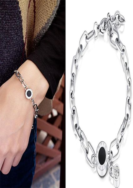 

316l stainless steel chain link bracelets for women bangle roman numerals charm bangles lover fashion gold color luxury brand jewe9288310, Black
