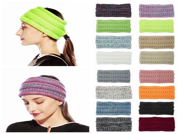 

knitted ponytail crochet headband women winter sports headwrap hairband turban head band ear warmer beanie cap headbands ljja35687545224, Slivery;white