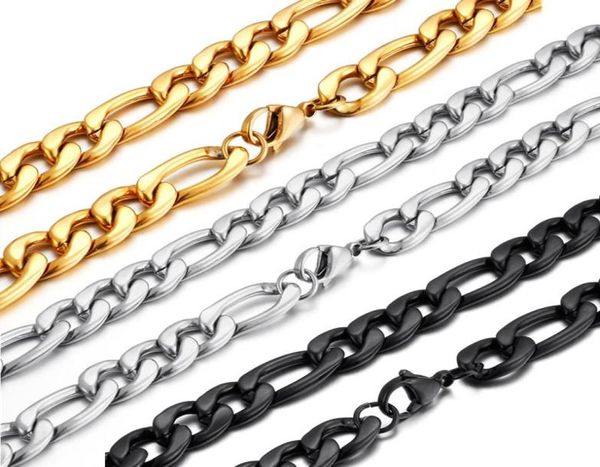 

1012mm width titanium stainless steel figaro chains necklace for men male boy large long choker2455318, Silver