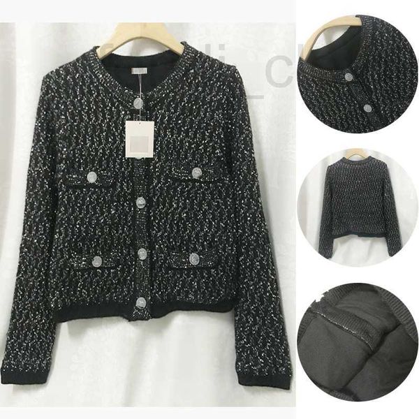 

women's jackets designer 20 black wool short round neck beaded celebrity style knitted coat yjht, Black;brown