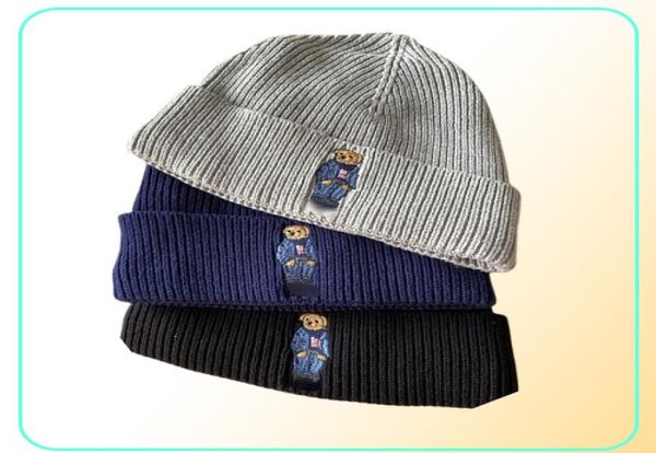 

polo bear embroidery knit cuffed beanie winter hat012343671541, Blue;gray