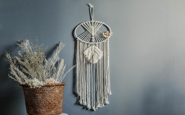 

ins chic bohmian wall hanging tapestry leaves handwoven cotton dreamcatcher decorative home pendant tapestry boho decor macrame6520607, Silver