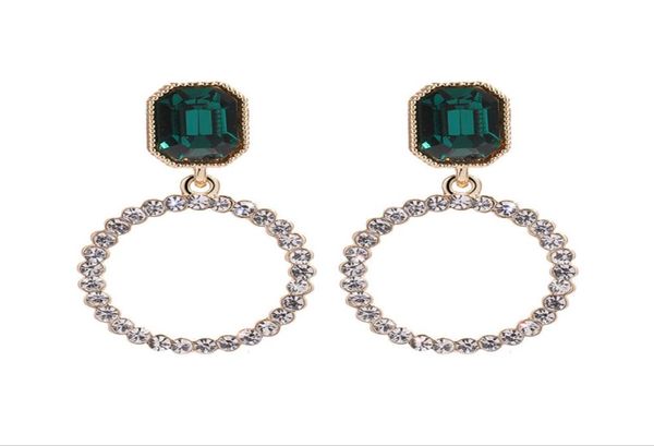 

fashion prestigious dark green crystal earrings jewelry versatile long round earrings for women gift q4608882374, Golden