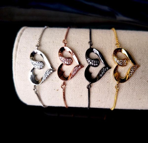 

10pcs turkish style heart double bails connectormicro pave cz zircon charmsadjustable chain bracelet jewelry for women bg974898881, Black