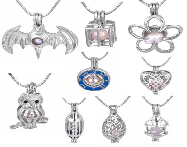 

18kgp silver love wish natural pearl cage pendant owlcompassnew hearttreasure chestrugbybatman fashion charm pendants 20pcsl1748865
