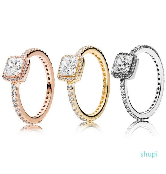 

real 925 sterling silver cz diamond ring with logo original box fit style 18k gold wedding ring engagement jewelry for women1066493, Slivery;golden