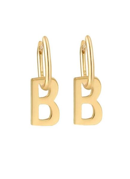 

hoop huggie 100 925 sterling silver punk alphabet letter b earrings for women trendy hiphop korean minimalist gifts30936551636503, Golden;silver
