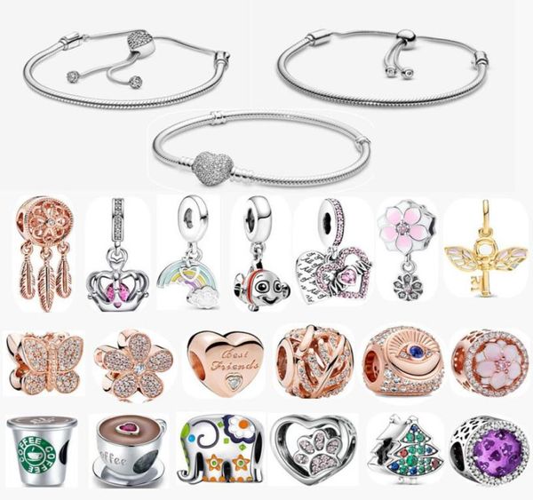 

925 sterling silver bracelets charms original fit luxury love bead bracelet diy pendant ladies bracelet jewelry fashion with box7824361, Golden;silver