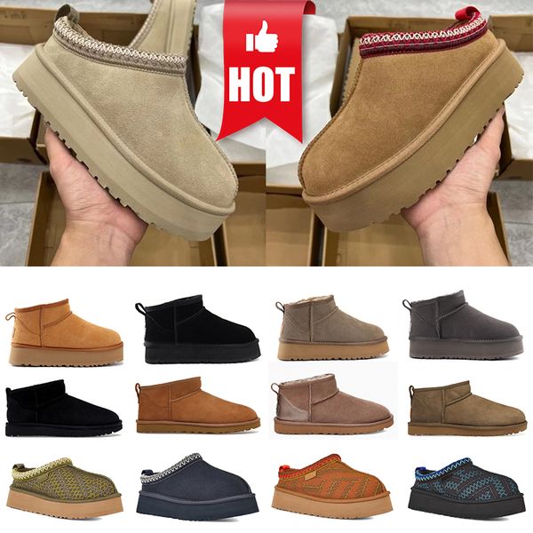 

designer tazz sandals tasman slides fur slippers womens ultra mini platform boots australia boot classic slip-on suede wool warm sandal fash, Black