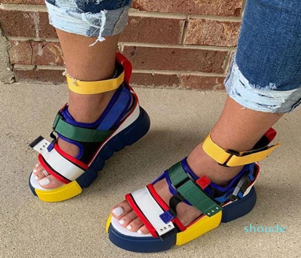 

platform open toe platform colorful color block sandals women 2020 summer fashion casual outdoor beach shoes 4 colors8339584, Black
