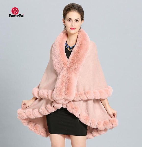 

fashion double layer handcraft fox fur cape shawl long knit cashmere poncho coat wraps faux fur pashmina cloak women winter new j14505523, Blue;gray