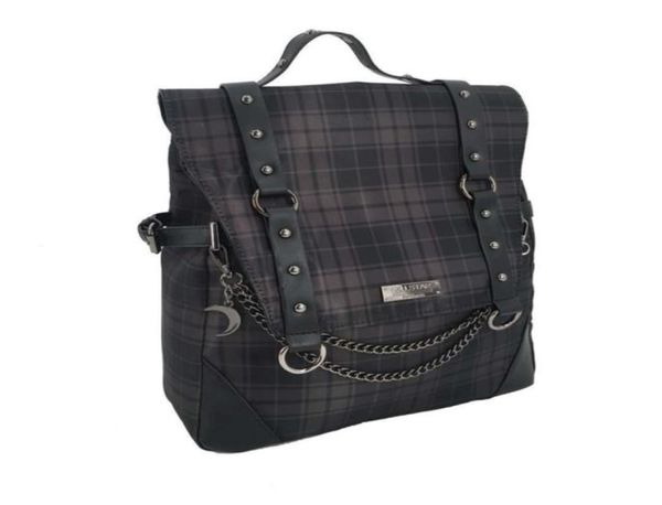 

plaid gothic punk rock chain backpack women techwear goth gothic sac a dos mochilas school bags for teenage girls bagpack 2109228376169