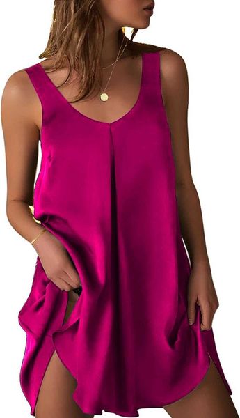 

pyjamas ekouaer women's sleeveless v-neck satin nightwearlf230908, Red;black