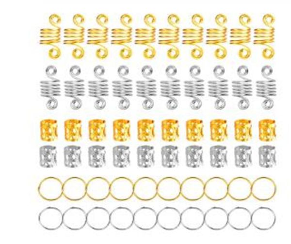 

silver gold metal hair ring 60 pcs tube beads african hair braid jewelry accessories dreadlocks decor beads for women and k7714756, Golden;silver