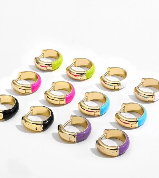 

multicolor enamel small round circle hoop earrings for women cute gold color cshaped huggie earrings metal ear buckle jewelry9792318, Golden;silver