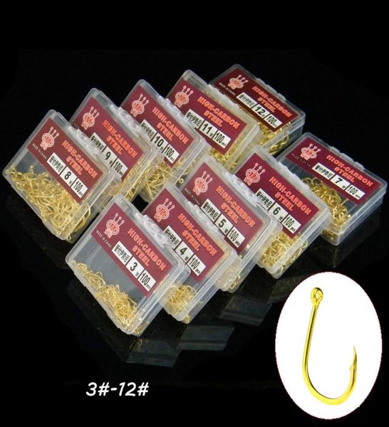 

1000pcs10box 10 sizes mixed 312 gold ise hook high carbon steel barbed fishing hooks fishhooks pesca tackle fs5991489260