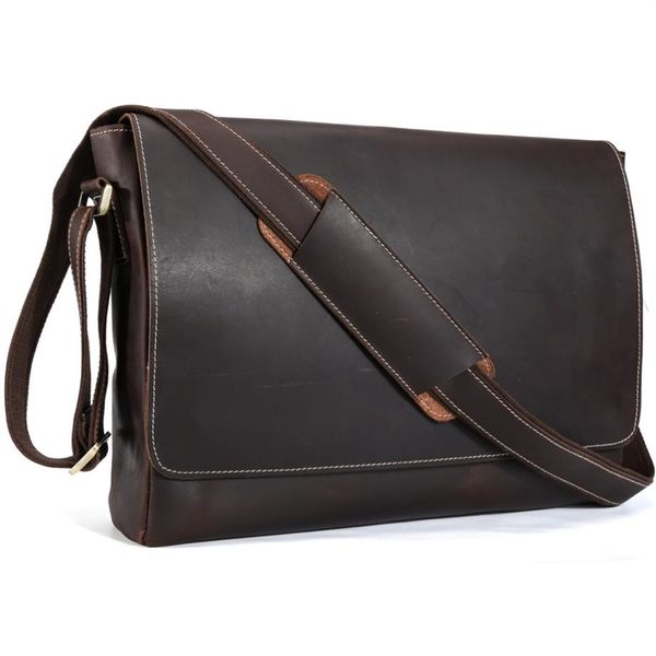

handmade genuine leather 15 inch lapmessenger bag men simple vintage style cross body shoulder briefcase large satchel 1153257z