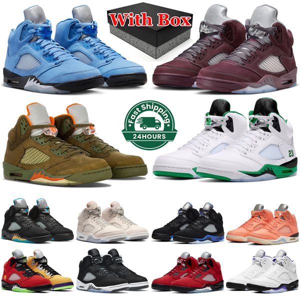 

jumpman 5 with box 5s basketball shoes men unc university blue burgundy olive lucky green crimson bliss aqua moonlight muslin sail mens trai